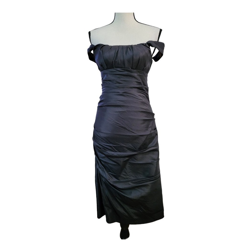 💕Bill Levkoff Black Sleeveless‎ Back Ruched Bodycon Midi Dress Women's Size 2